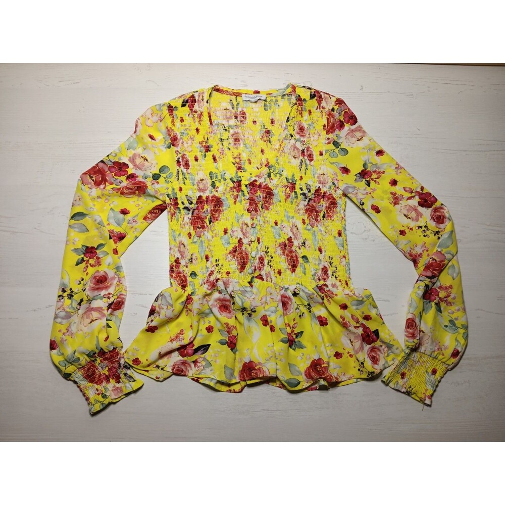 Carolina Belle Montreal Woman Blouse Yellow Floral Print See Measurements Small?